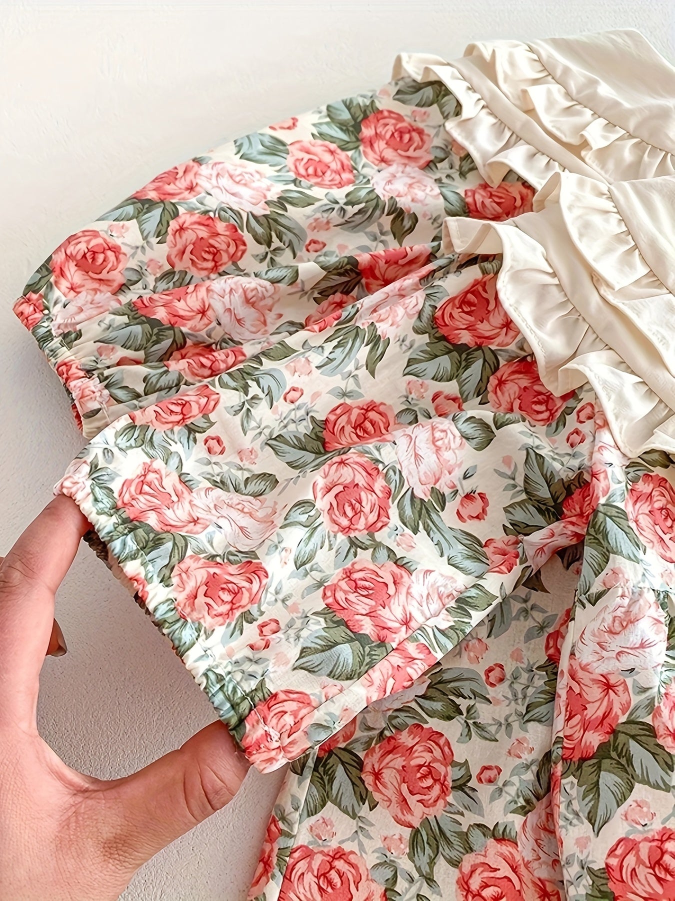 Girls Floral Cotton Dress with Ruffled Collar and Matching Headband for Newborns to Toddlers Spring Fall