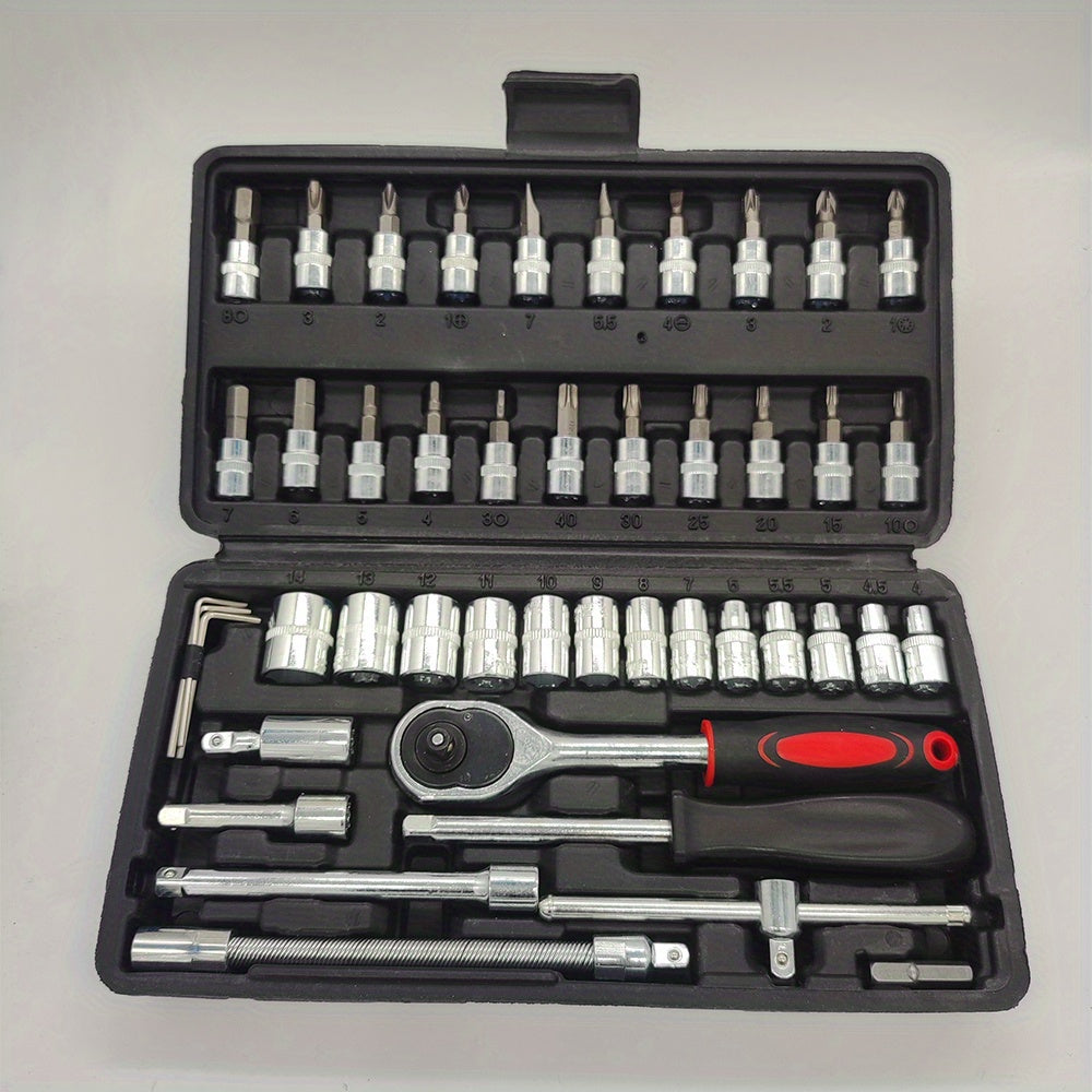 46-Piece Tool Kit Socket Set Hand Tool Wrench Case Multi-Purpose Durable