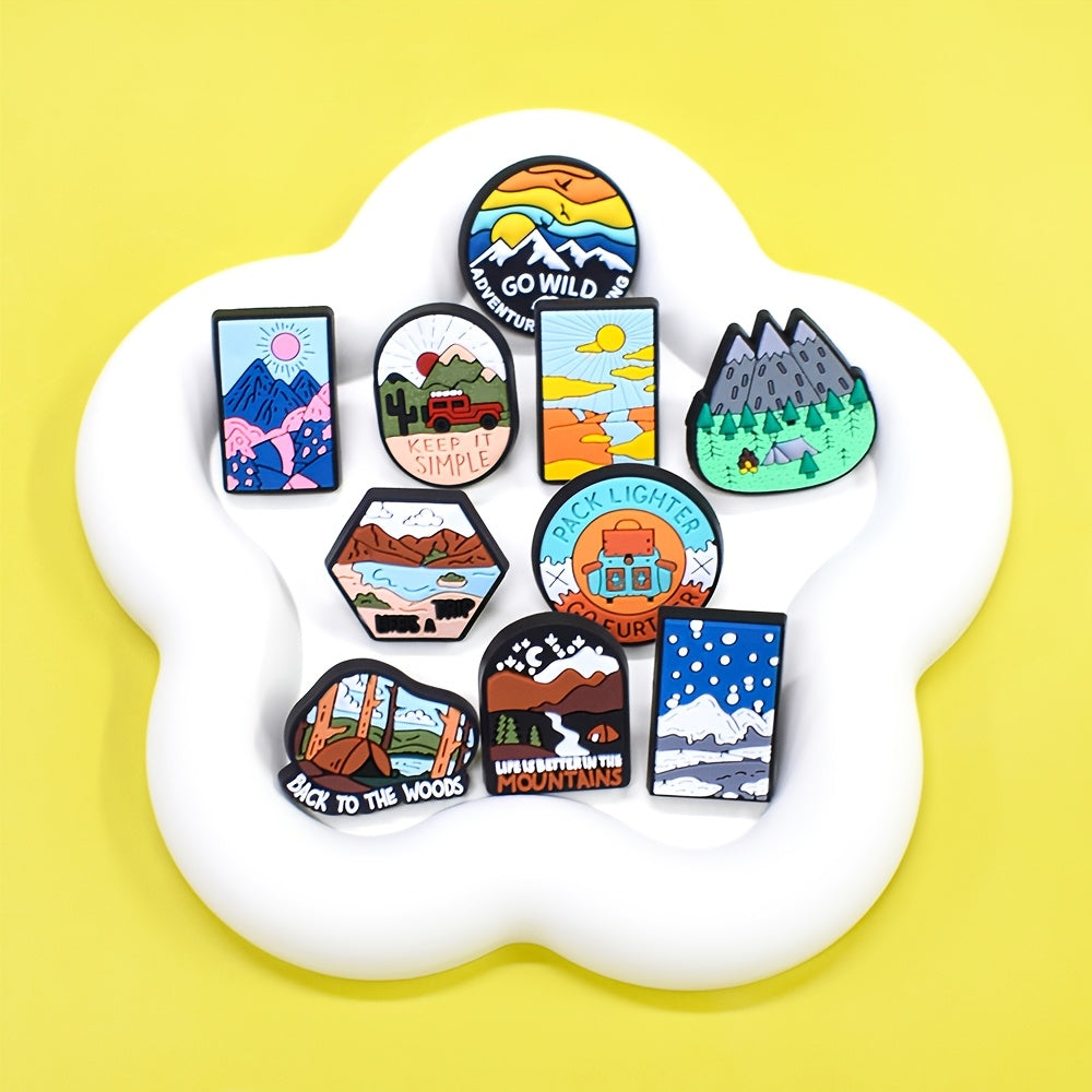 Set of 16 Adventure Themed Plastic Brooch Pins for Travel and Nature Enthusiasts