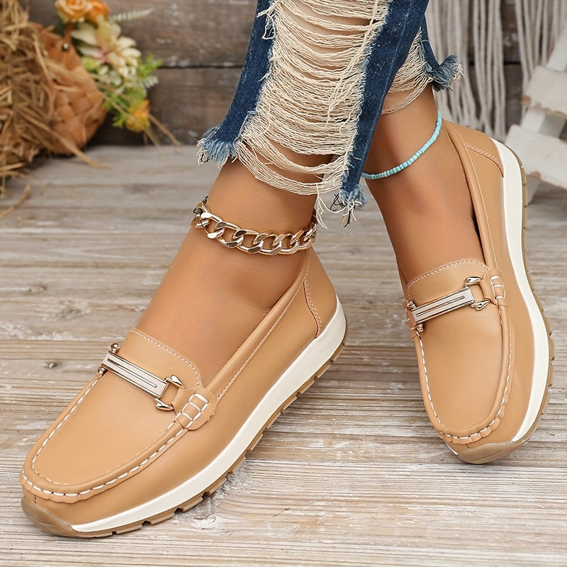 Women's Slip-On Loafers Faux Leather Casual TPR Sole Round Toe Autumn Shoes