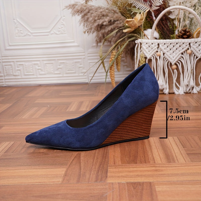 Women's Pointed Toe Slip-On High Heels Chunky Platform Wedges