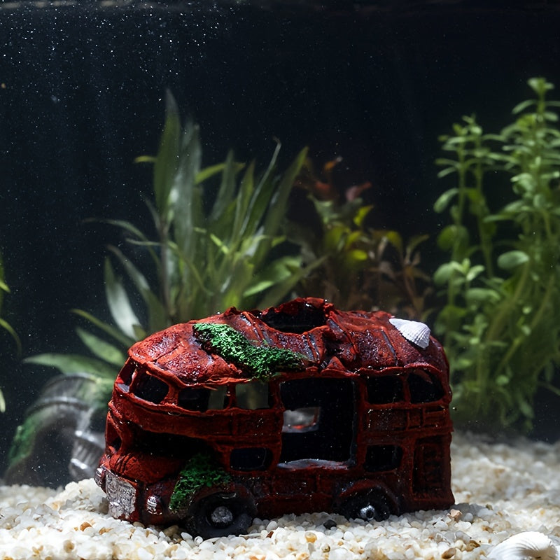 Resin Aquarium Decoration Old Car Bus Hideaway Ornament for Fish Tank