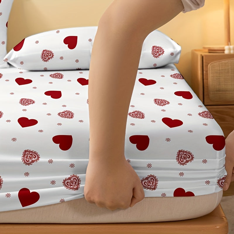 Love Print Brushed Fitted Sheet Deep Pocket Soft Bed Sheet for Bedroom Guest Room Dorm