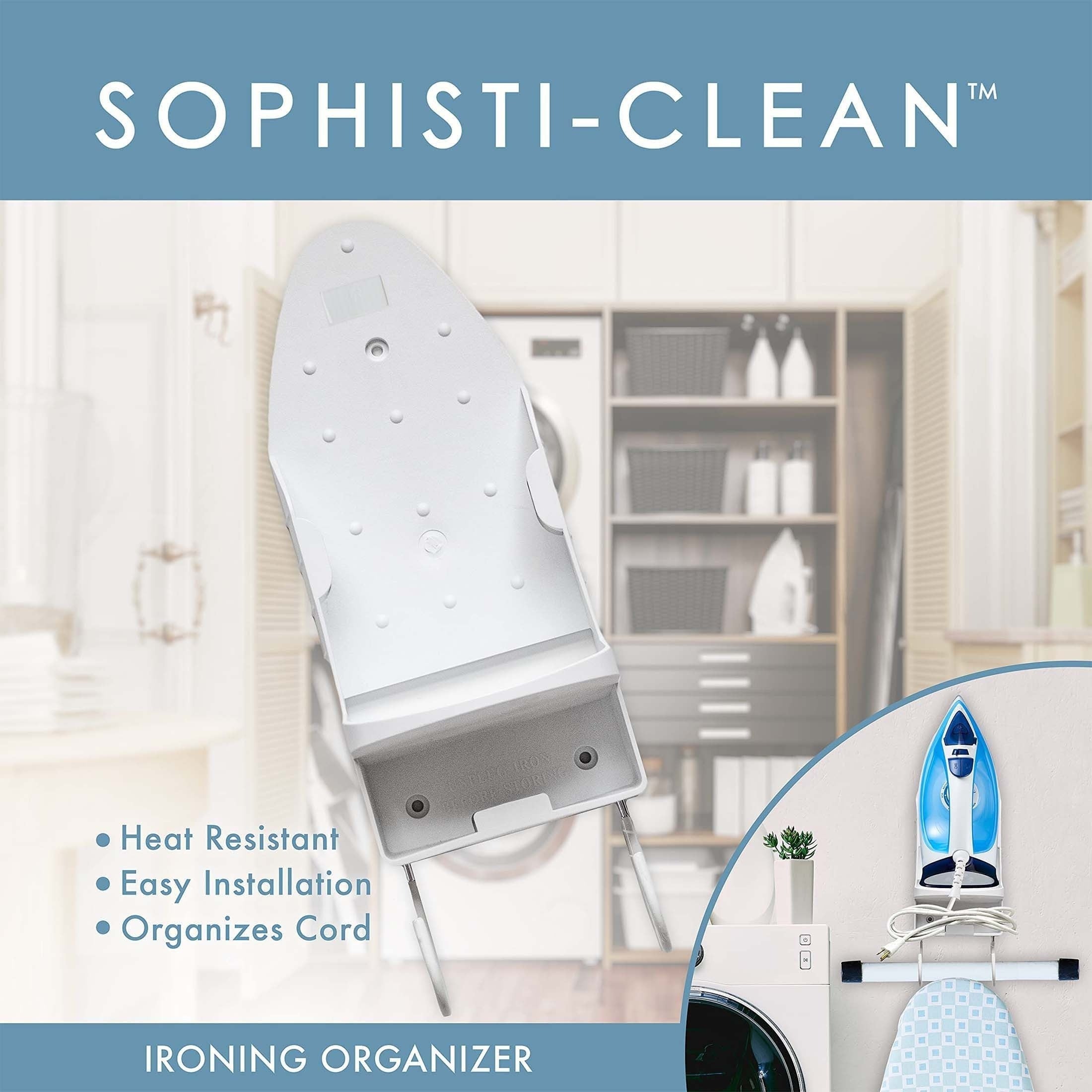 Estación de planchado con montaje en pared con 2 ganchos, metal y plástico resistentes al calor para lavandería, dormitorio y baño