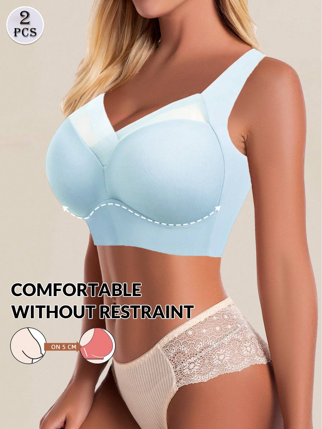 Women's Seamless Backless No-Wire Bra Soft Breathable Invisible Bra Pair