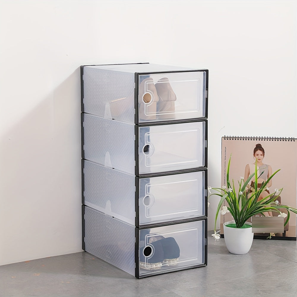 Set of 6 or 12 Clear Plastic Shoe Storage Boxes Dustproof Stackable Foldable