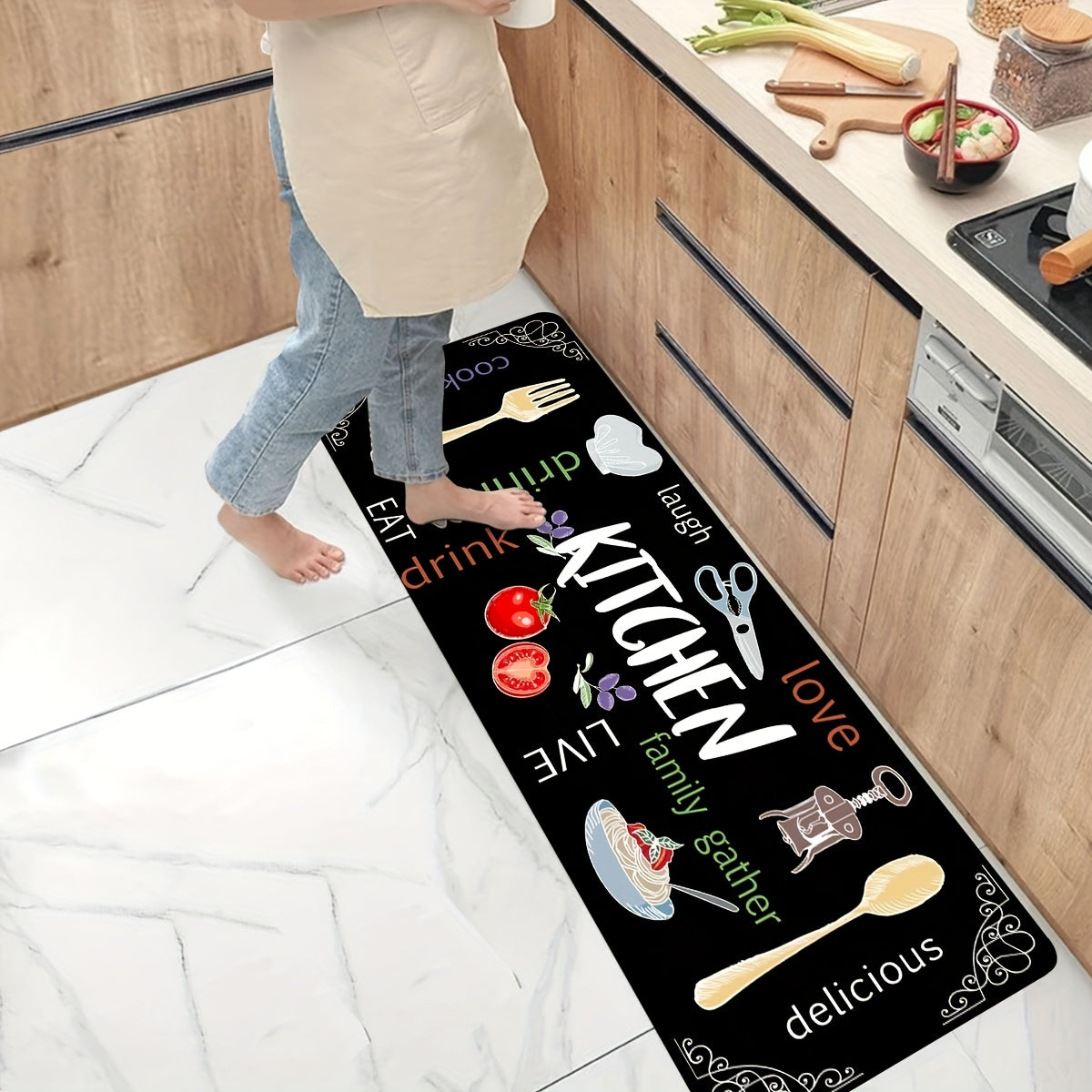 Stain Resistant Memory Foam Kitchen Rug Waterproof Absorbent Non-Slip