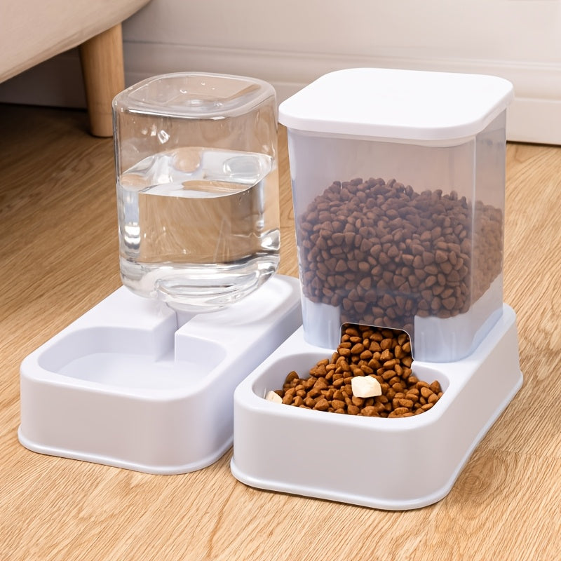 2-in-1 Pet Feeder and Water Dispenser for Cats and Dogs Durable Plastic No Batteries Needed