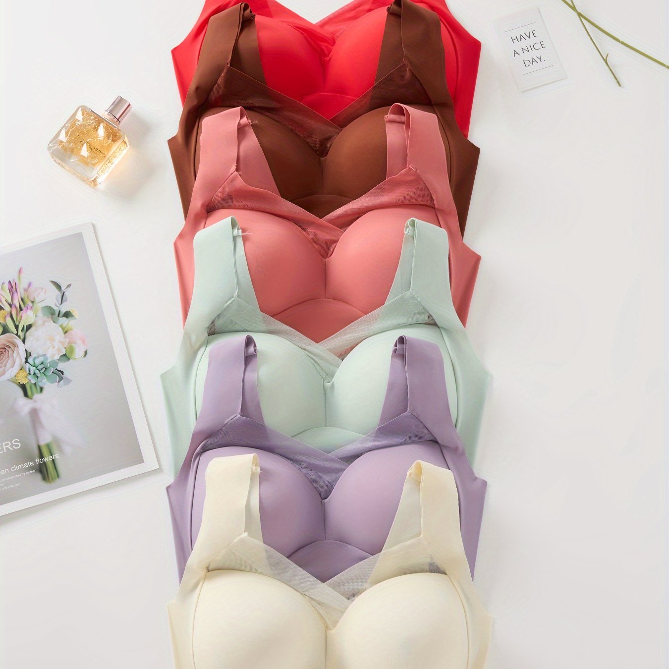 Women's Stretchy Sports Bras 6 Pack Breathable Mesh Back V-Neck Adjustable Straps