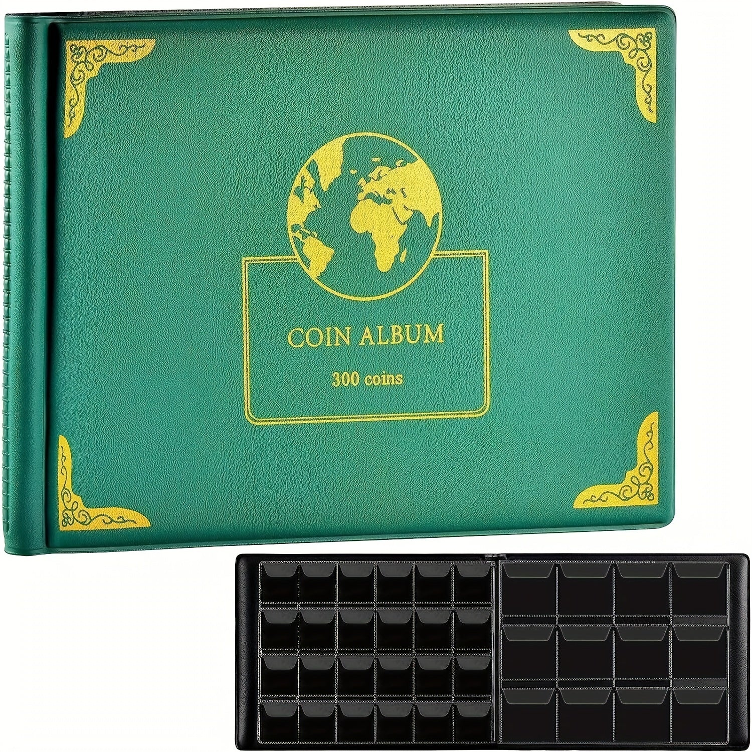 Black Coin Collection Organizer Book with 300 Pockets for 20-38mm Coins