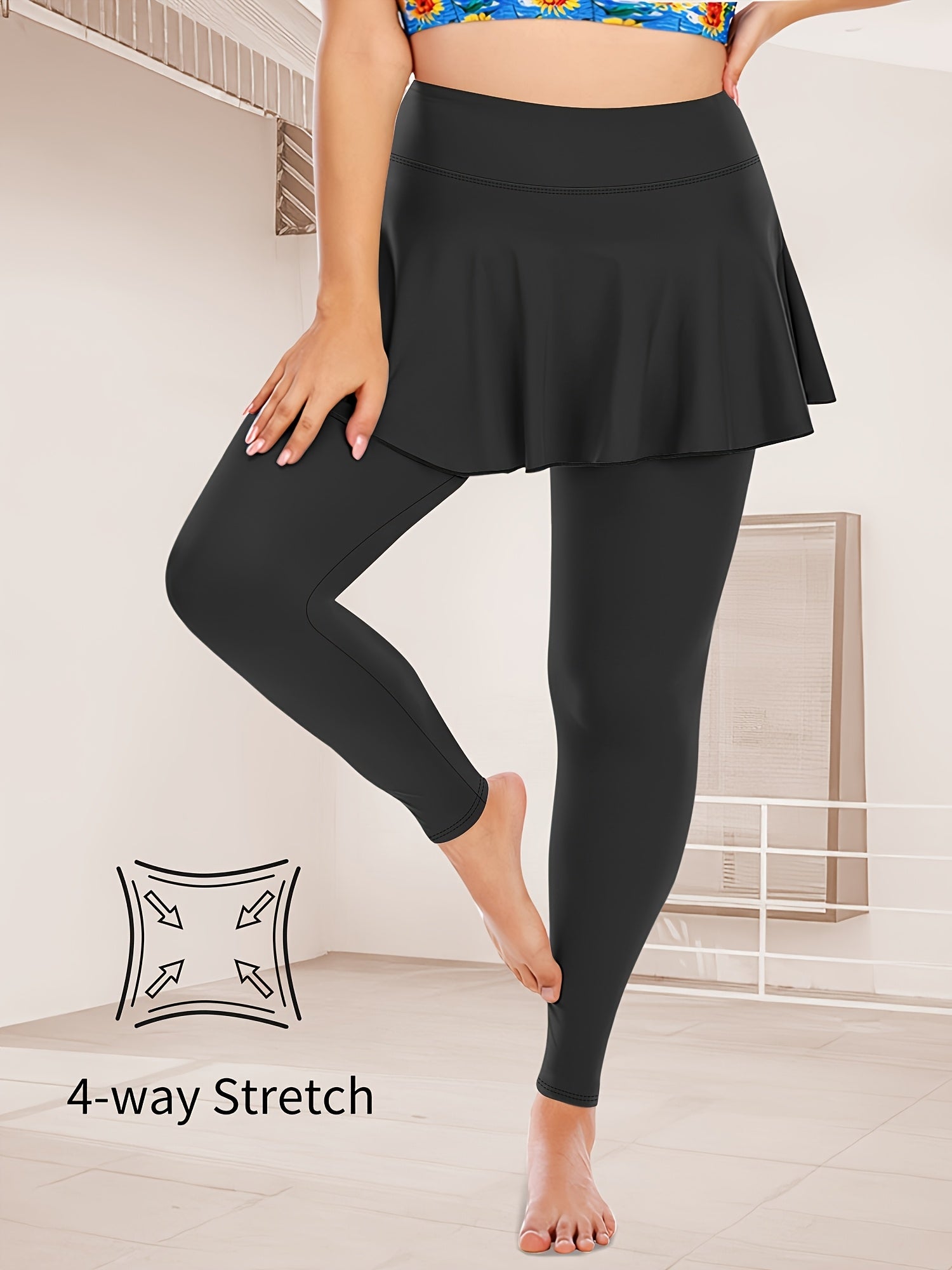 Women's Plus Size High-Waist Stretch Skort with Pockets Soft Polyester Blend