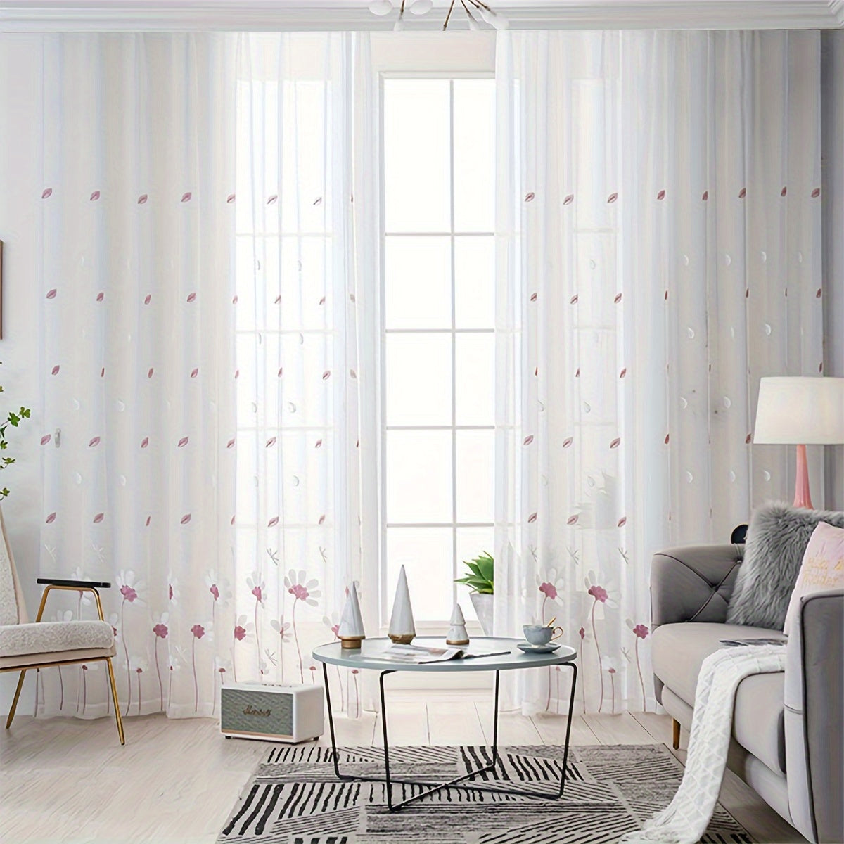 Simple Animal Embroidery Tulle Curtain for Living Room Window Sheer Decor