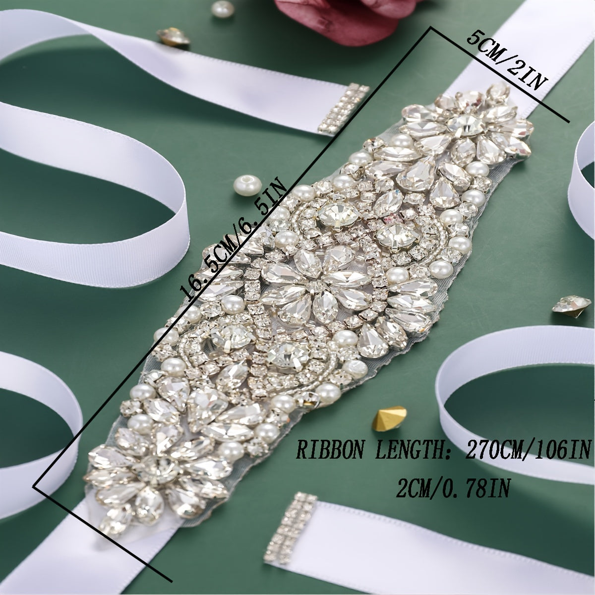 Handcrafted Rhinestone Bridal Belt Waist Chain Sash with Faux Pearl Beads Wedding Dress Accessory