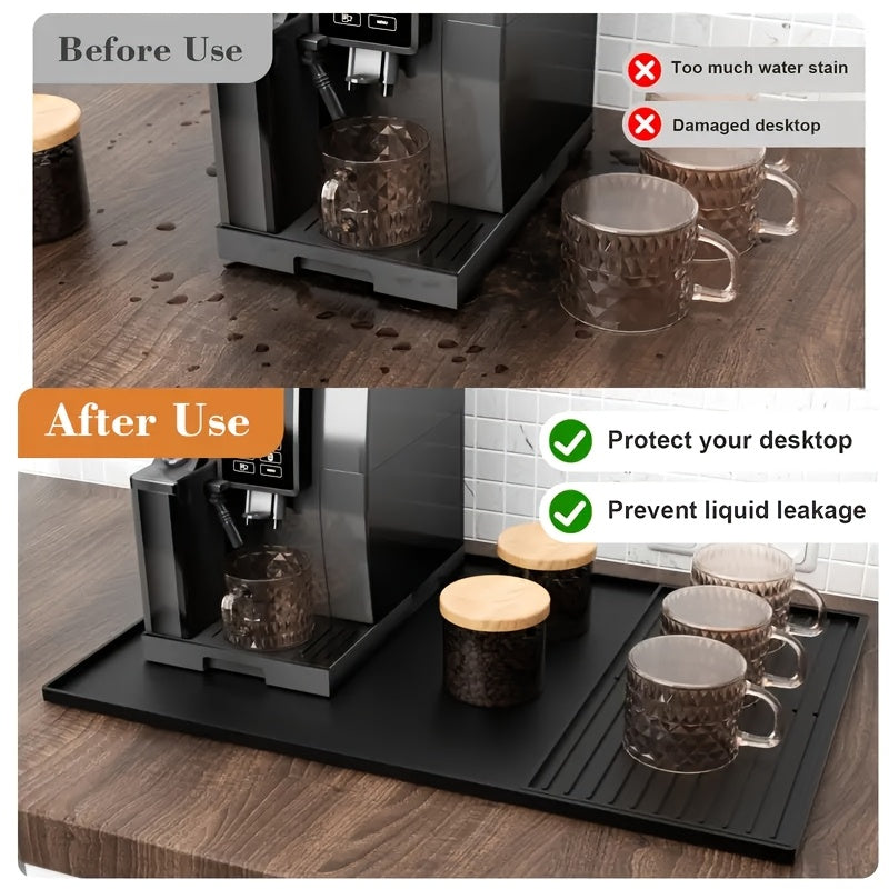 Silicone Coffee Mat 2-in-1 with Raised Edges for Espresso Machines Black 59.94cm x 15.7cm