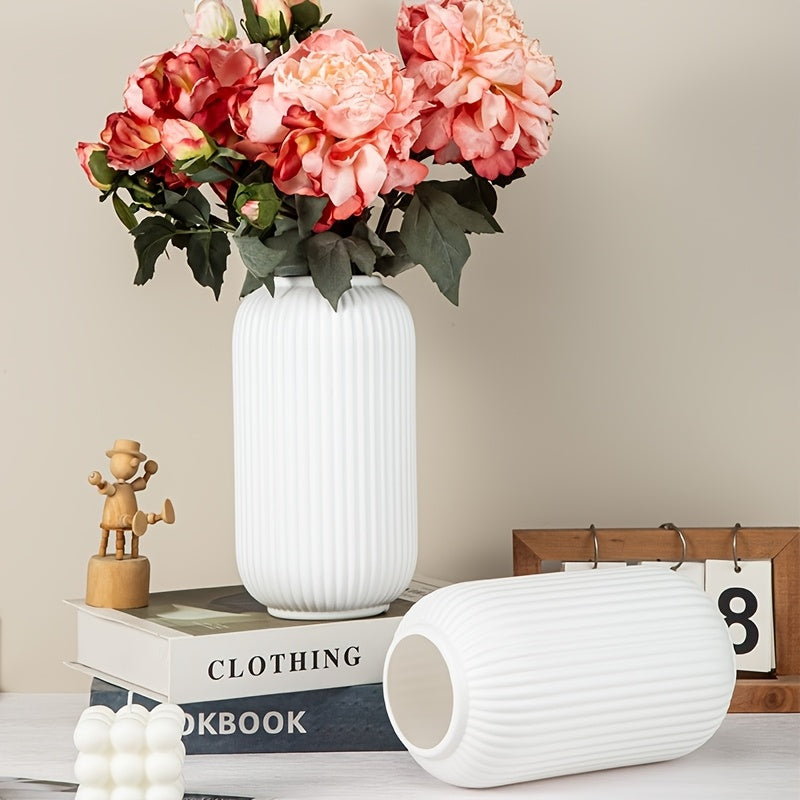 Contemporary Plastic Vase with Stripes for Home Decor and Fresh Flowers
