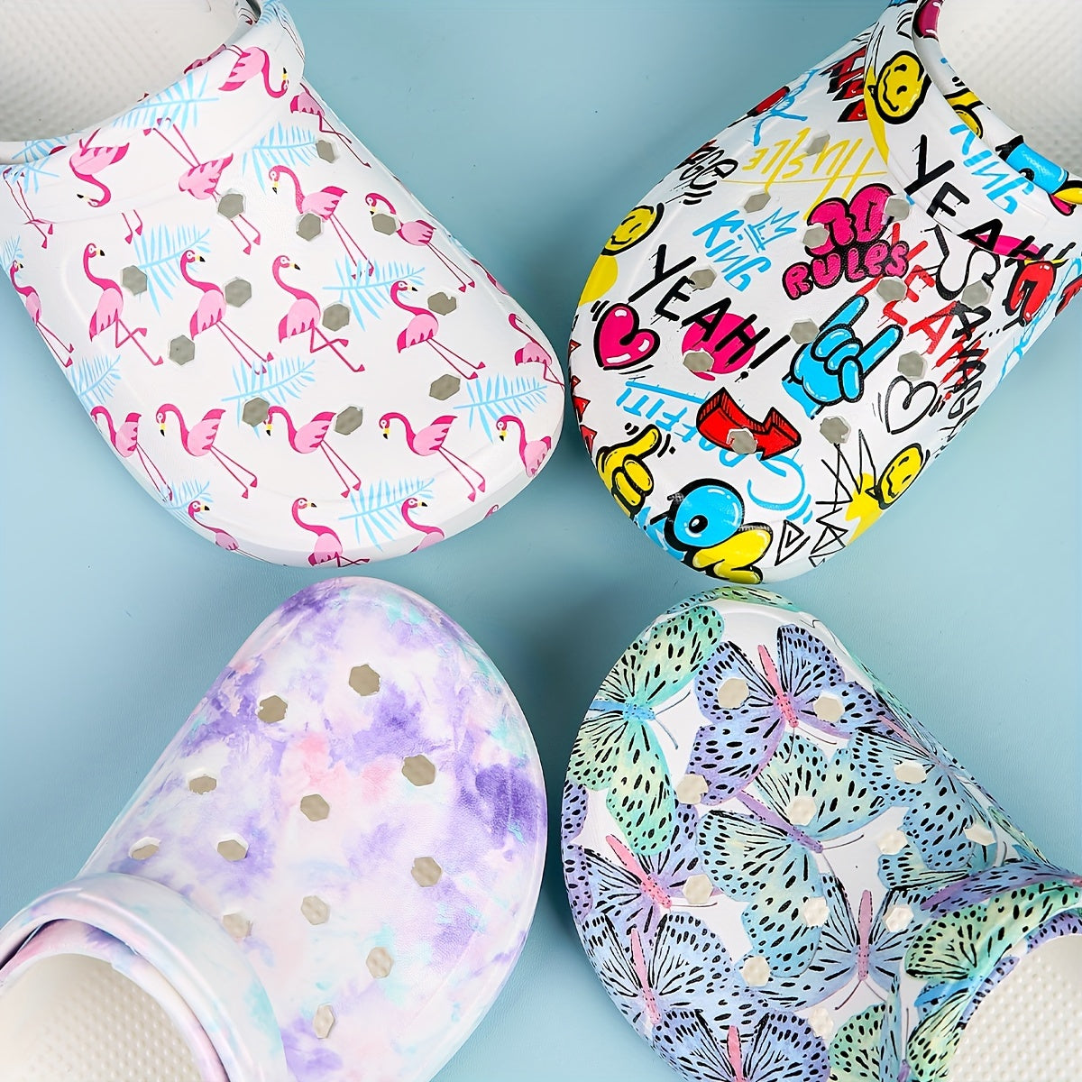 Women's Cartoon Print Lightweight Flat Home Garden Clogs Breathable Non-slip