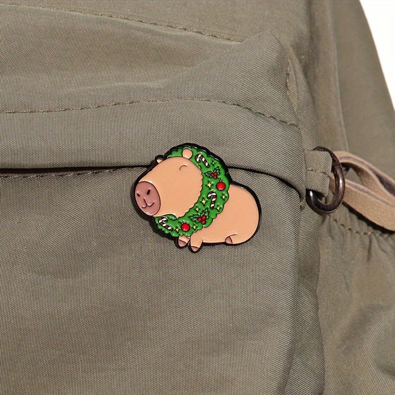 8-Piece Christmas Frog and Capybara Enamel Pin Set for Bags and Decor