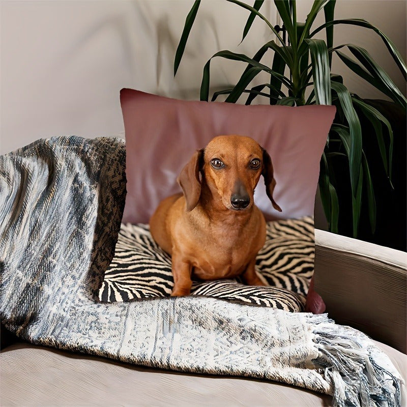 Dachshund Portrait Throw Pillow 18x18 Inches Polyester Zipper Cover Home Decor