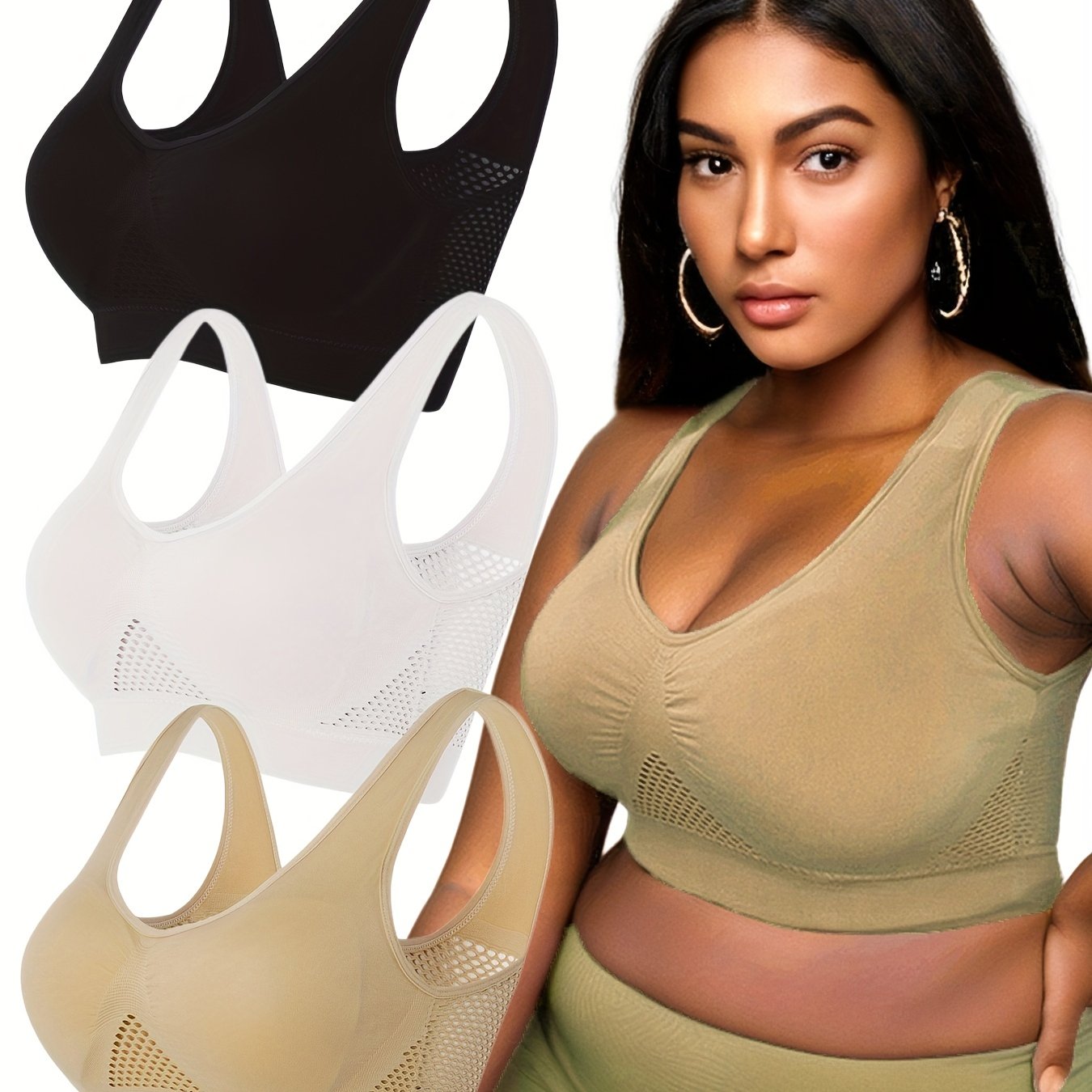 Plus Size Sports Bras Pack Wireless Breathable Workout Bras for Women