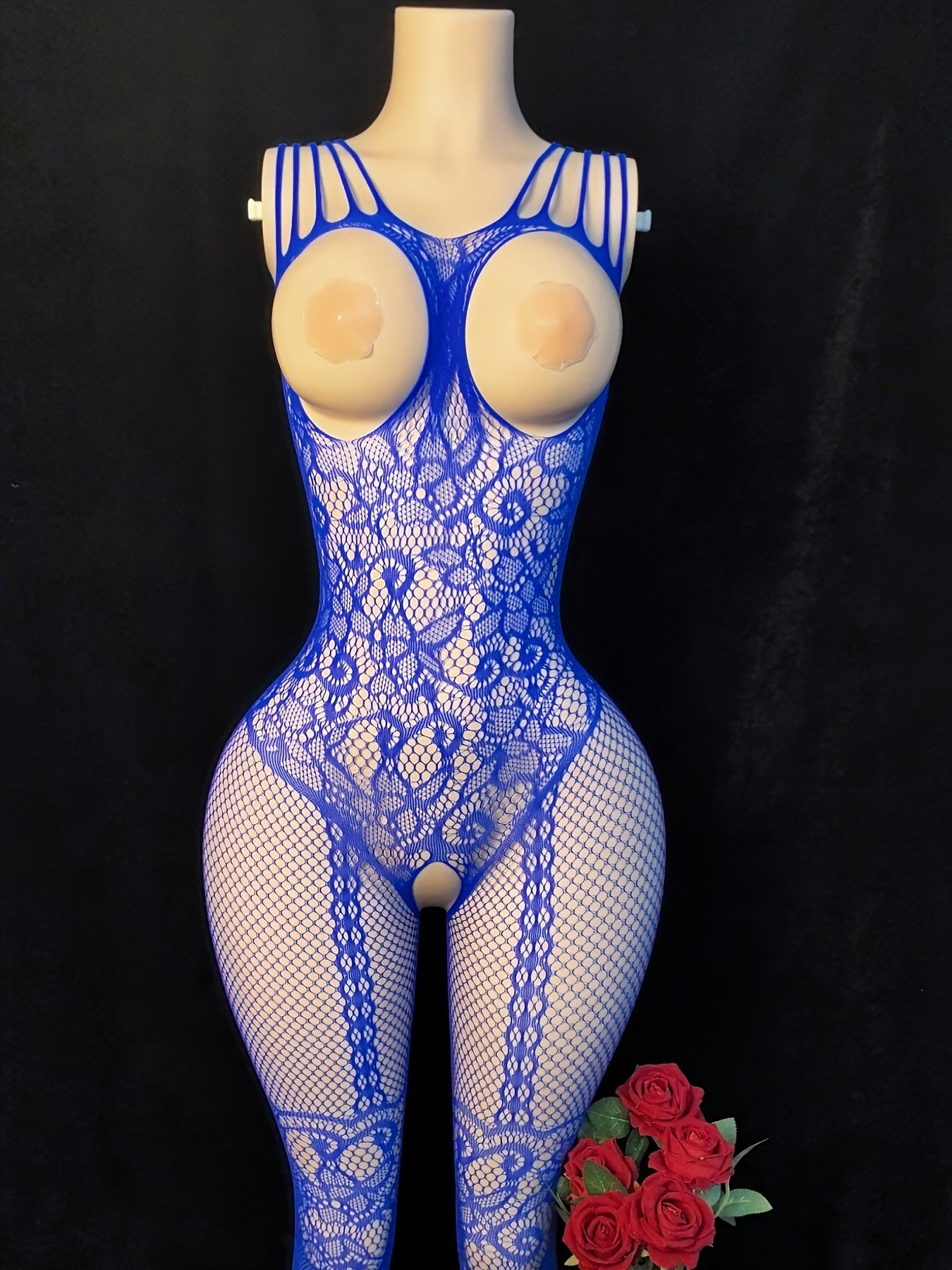 Plus Size Floral Fishnet Bodysuit Lace Cut-Out Sheer Nylon Lingerie