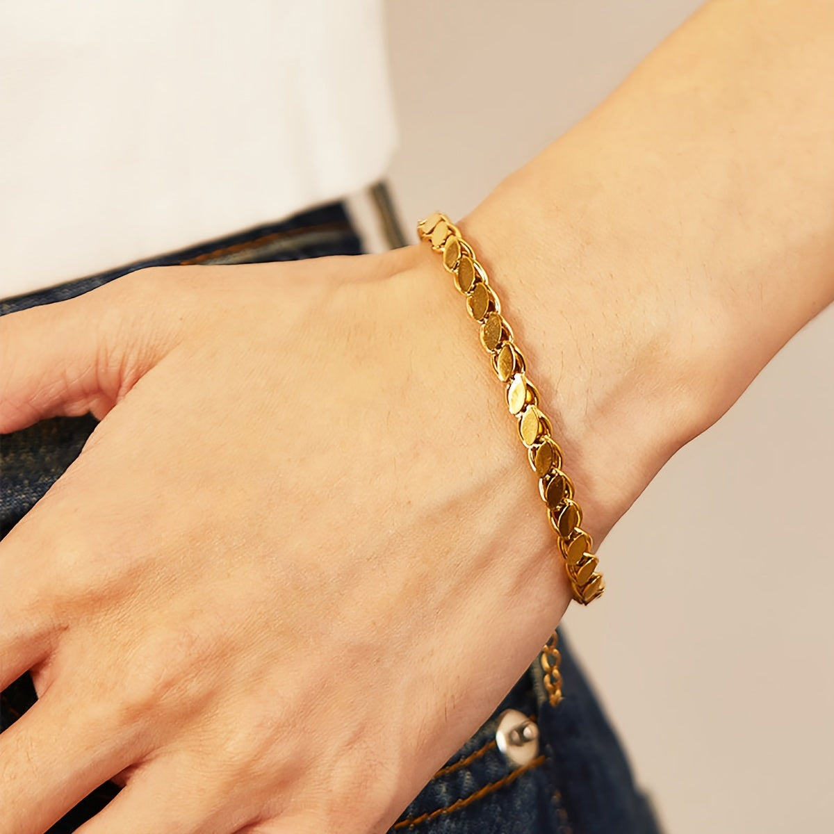 Women Boho Wheat Ear Bracelet 18K Gold Plated Stainless Steel Adjustable Bangle Jewelry