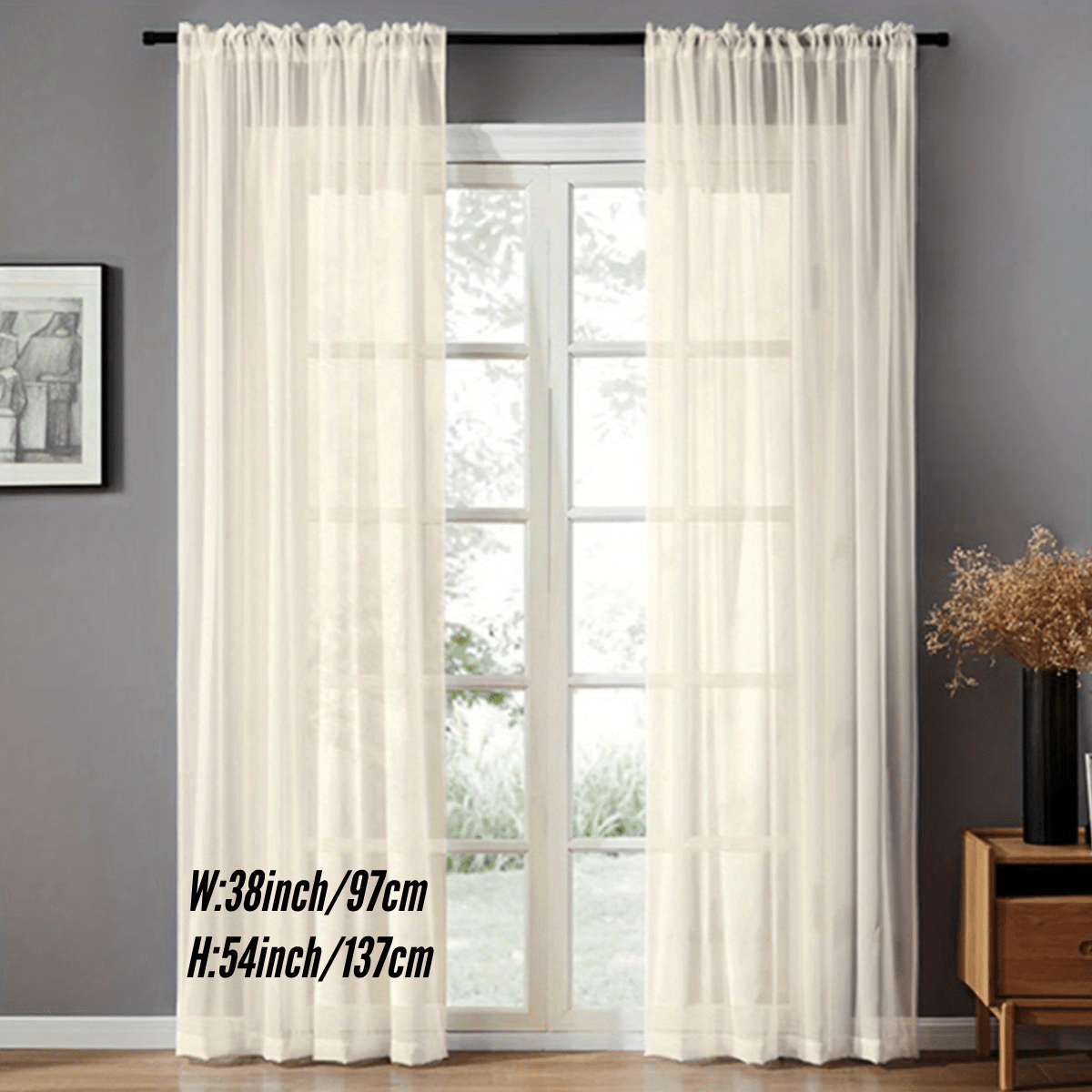Pair of Sheer Voile Curtains with Rod Pocket for Kitchen Bedroom Living Room