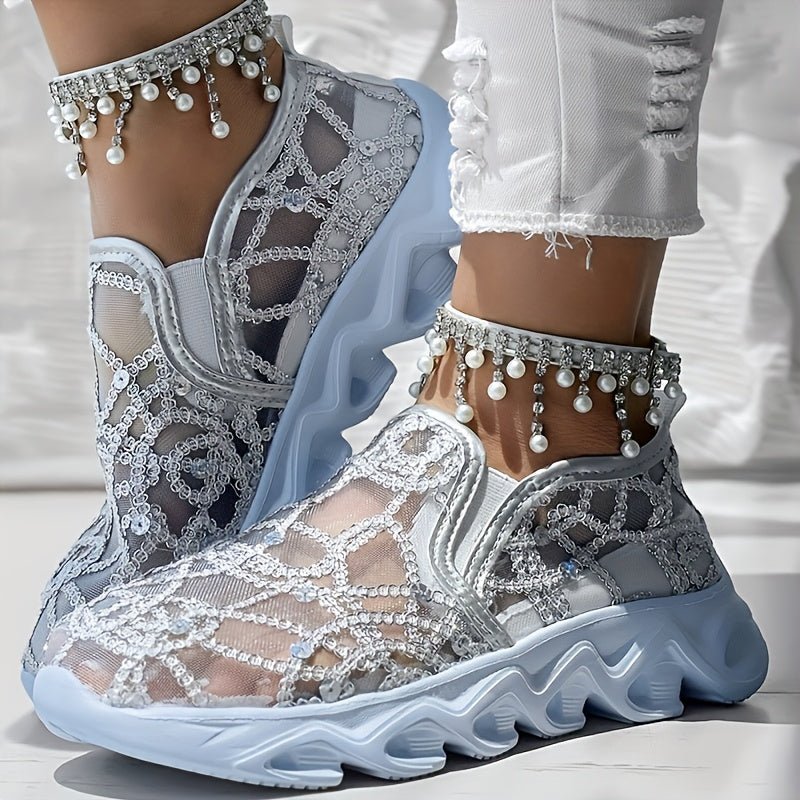 Women's Sequin Mesh Casual Shoes with Thick Soles