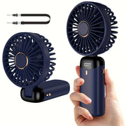Portable Mini Fan with LED Display, Foldable, Touch Control, 5-Speed, USB Rechargeable