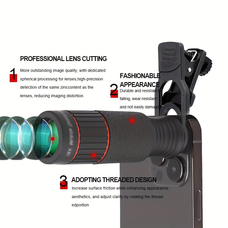 32X HD Optical Telephoto Lens for Smartphones with Anti-Jitter Function and Universal Clip