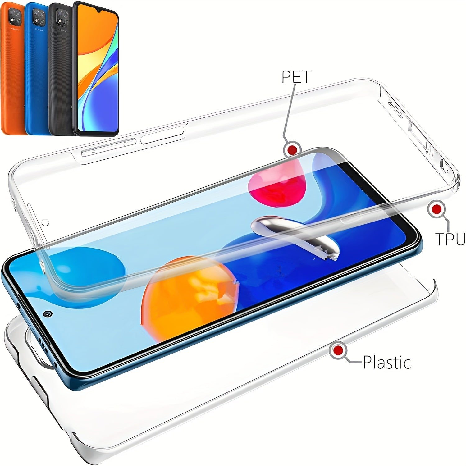 360 Full Body Phone Case for Xiaomi Models with Double Transparent Cover and Screen Protector