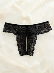 Black Lace Panties Open Crotch Low-Rise Lingerie for Women Valentine’s Day