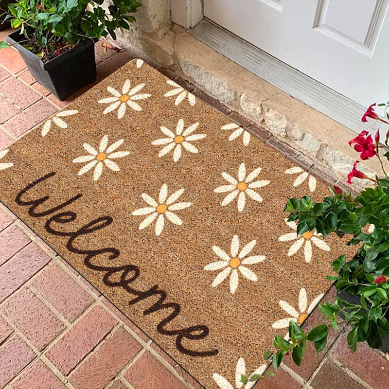 Daisy Pattern Door Mat Polyester Non-Slip Rectangular Machine-Made