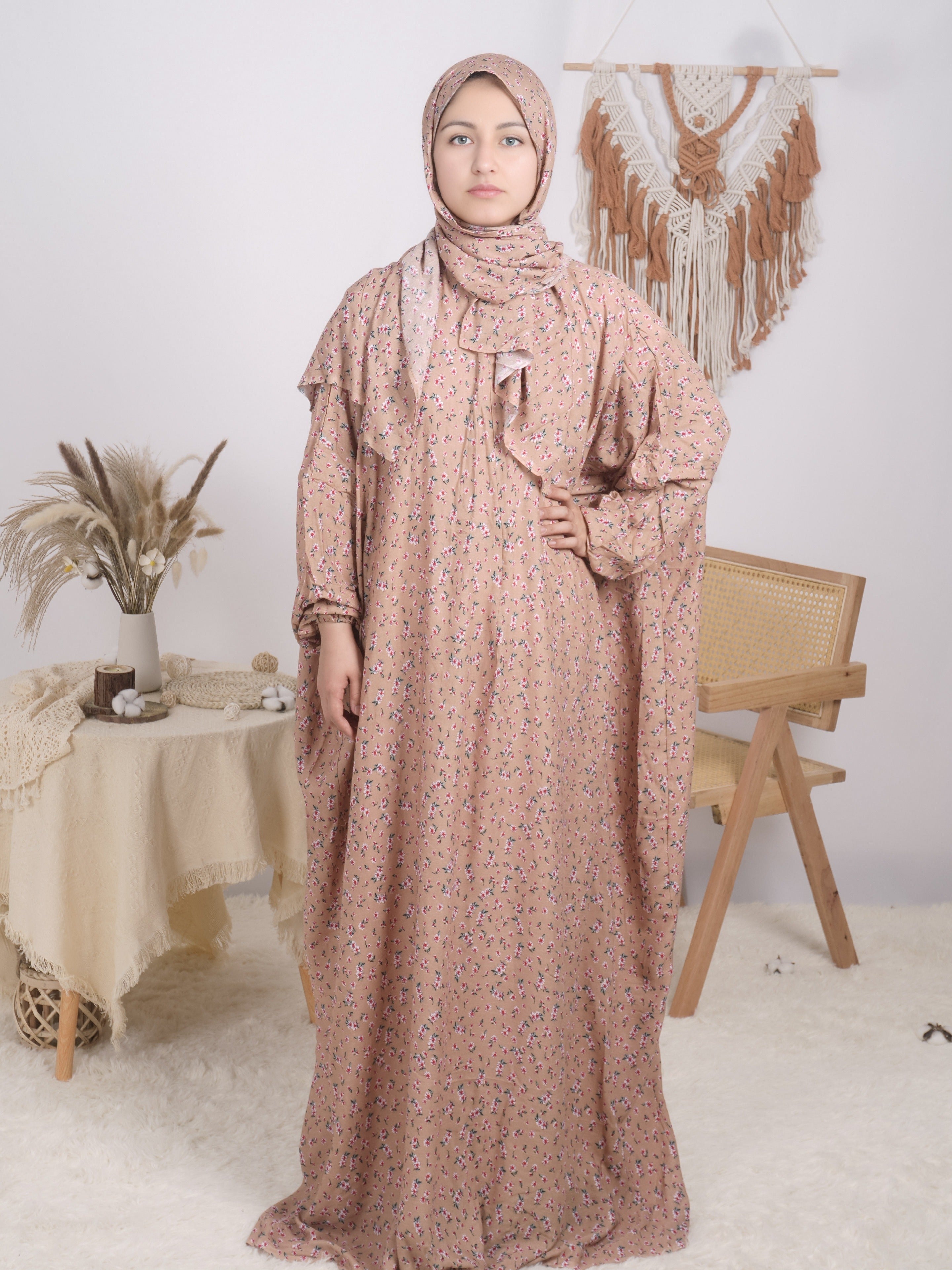 Plus Size Floral Kaftan Dress Long Sleeve Maxi Loose Fit