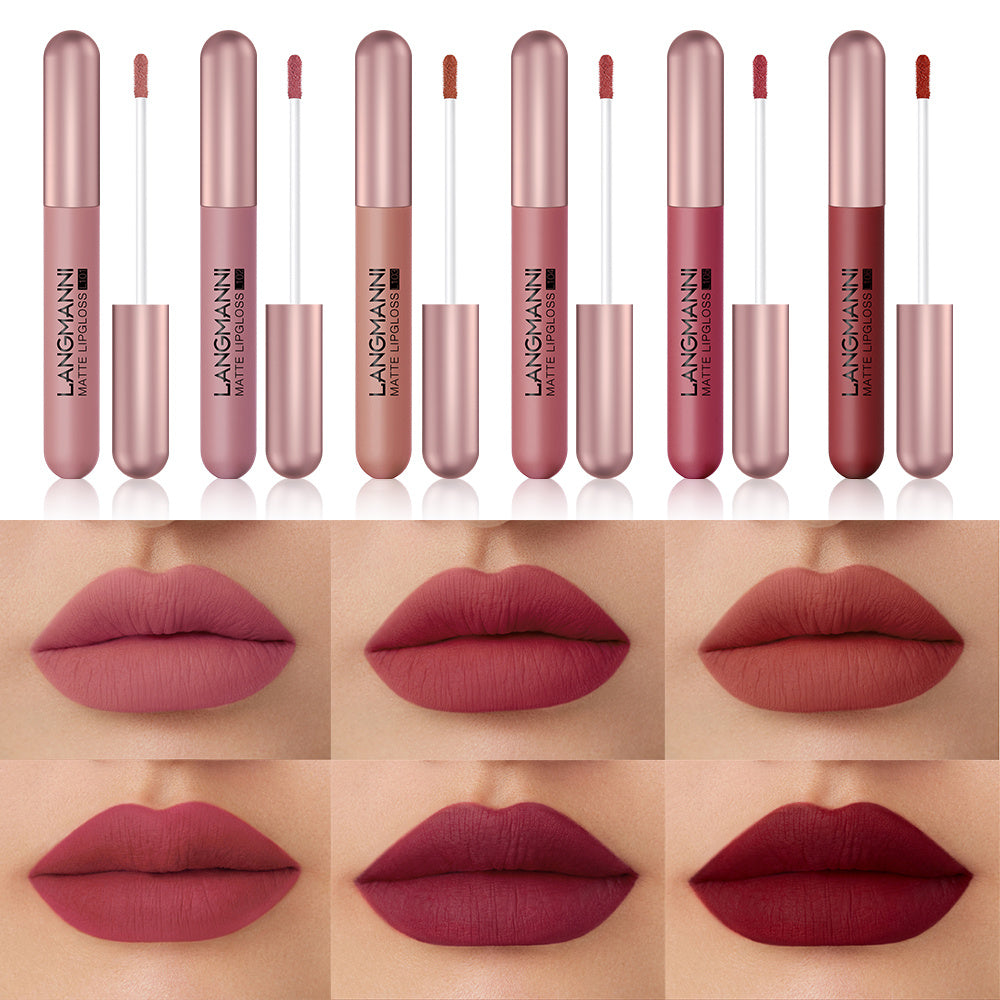 Juego de 6 glosses de labios mate de terciopelo para maquillaje de mujer C