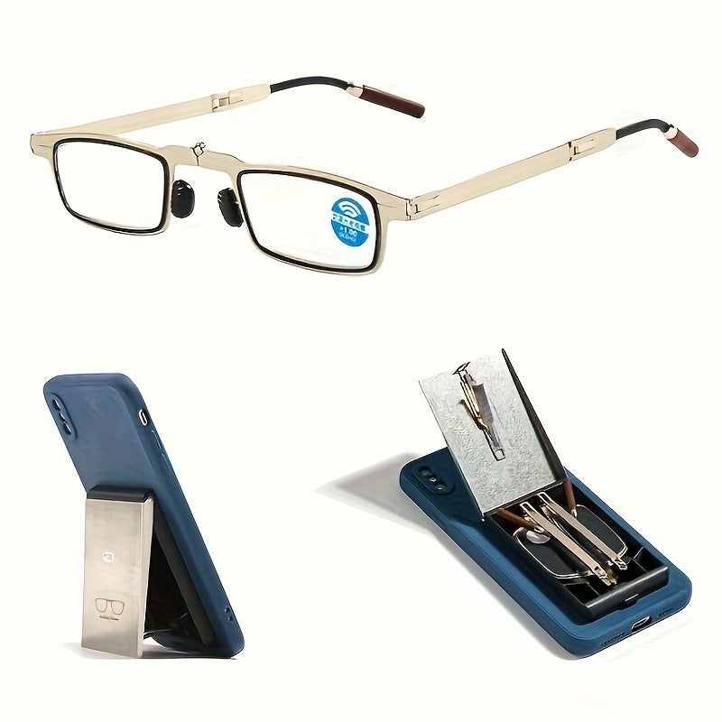 Rectangular Full Rim Reading Glasses Men Women Anti-Blue Light Metal Frame Mirror Coating