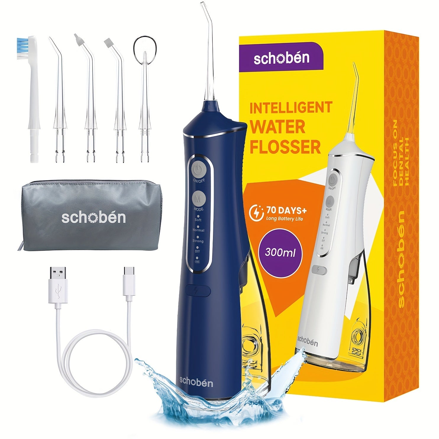 Hilo dental inalámbrico portátil, limpiador de dientes recargable, depósito de 300 ml