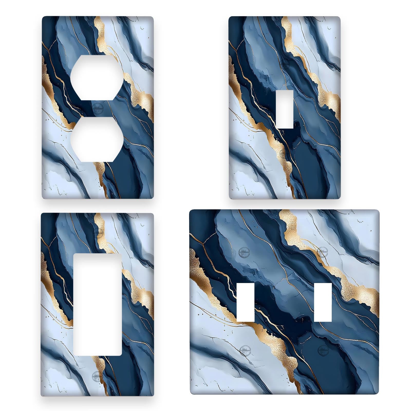 Navy Blue Marble Light Switch Cover for 1 or 2 Gang Kitchen Bathroom Decor