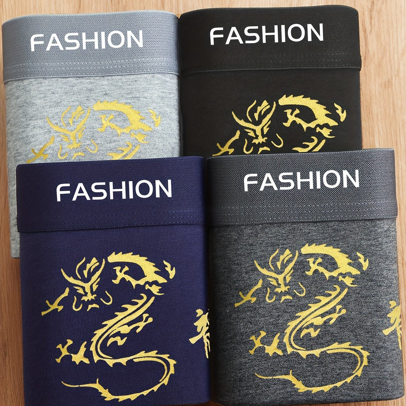 Men's Breathable Boxer Briefs with Dragon Print Polyester Spandex Casual Sporty