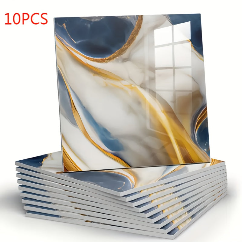 Adhesivos de pared de vinilo de mármol boho cuadrado reutilizables y lavables, PVC de alto brillo para cocina y baño