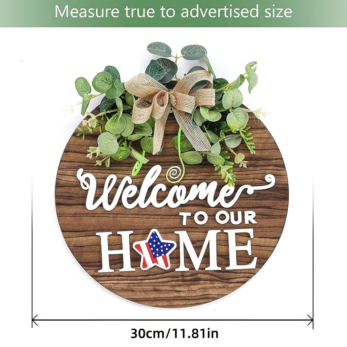 Round Wooden Door Hanger with Garland Rustic Welcome Sign Farmhouse Porch Decor All Seasons