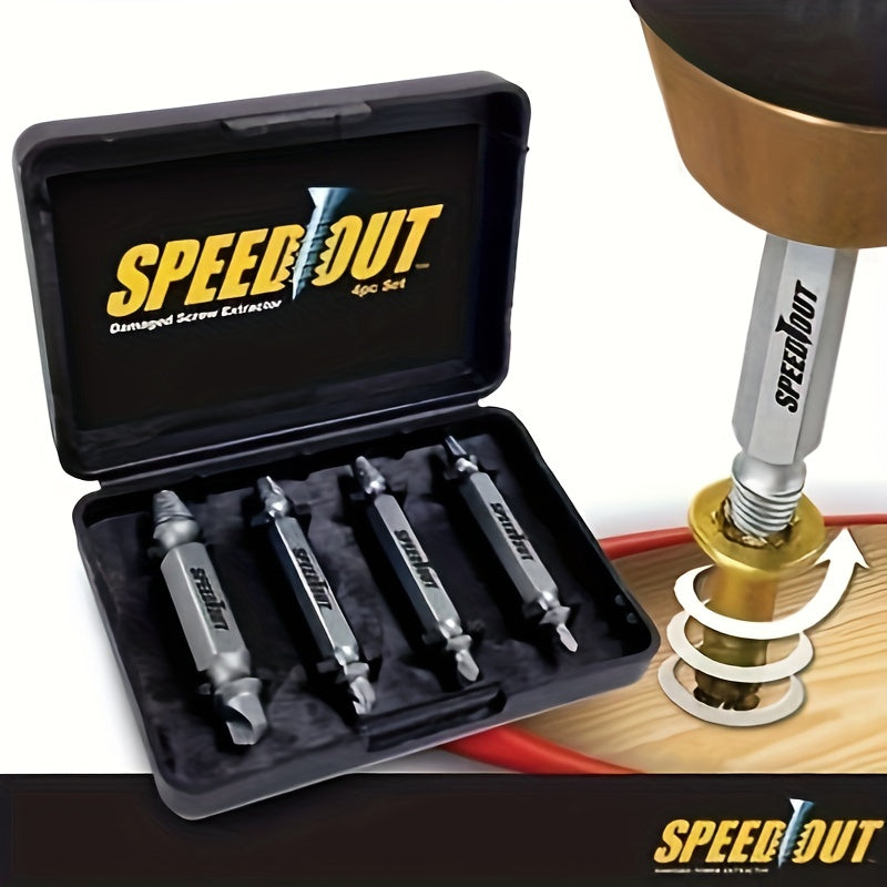 4 Pcs Steel Screw Extractor Set Broken Damaged Oil Drain Tool