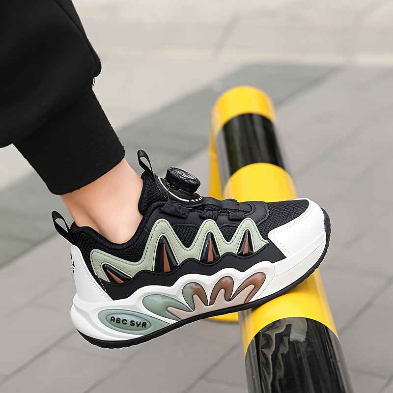 Zapatillas deportivas de primavera y otoño para niños, de caña baja, malla transpirable, patrón a rayas con hebilla giratoria