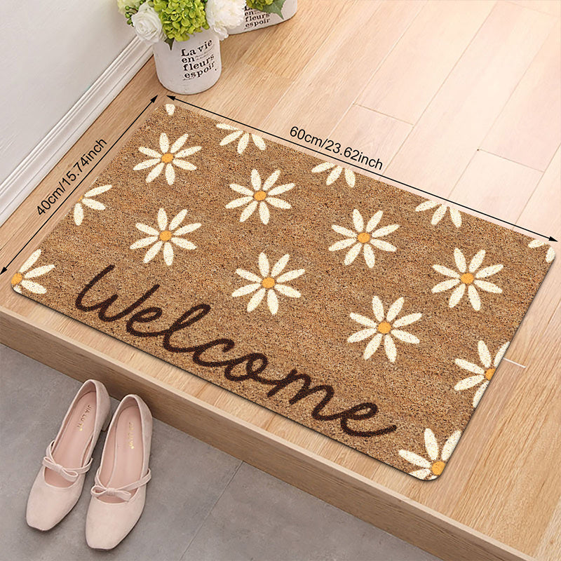 Alfombra de puerta con patrón de margarita de poliéster antideslizante rectangular hecha a máquina