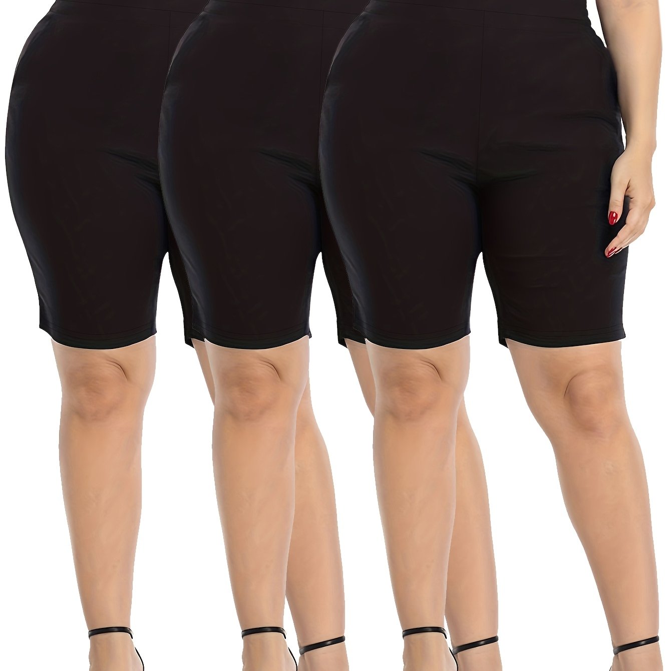 Plus o'lchamli shortlar to'plami, 3 ta, paxta, kundalik, ko'p rangli