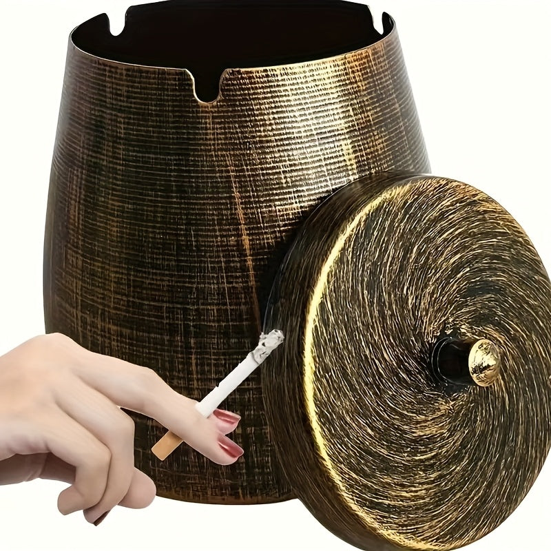 Outdoor Metal Ashtray Smokeless Windproof Rainproof Round Iron with Non-Slip Base