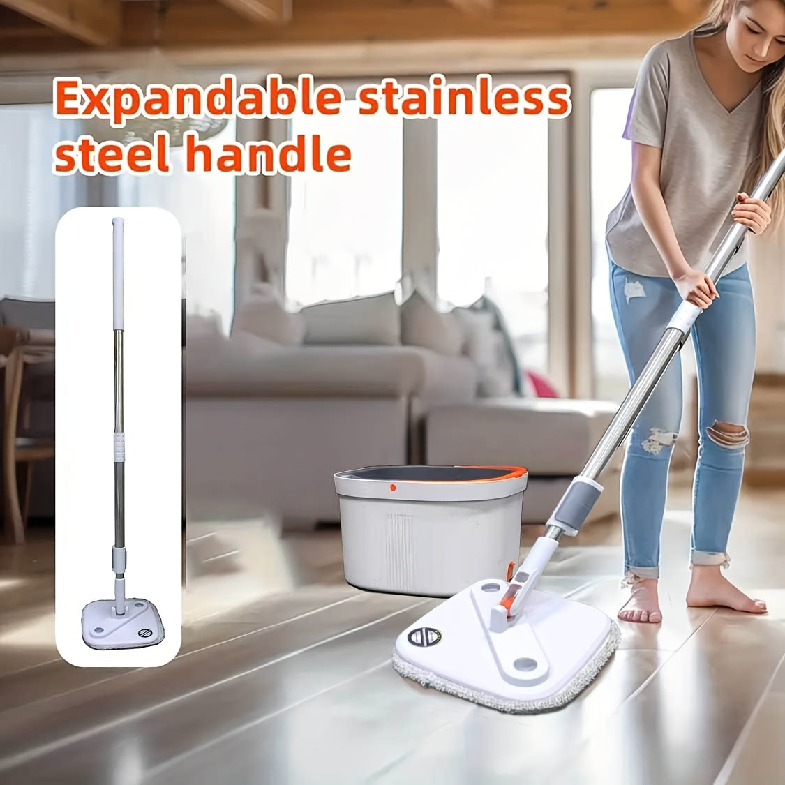 Grey Self-Cleaning Rotating Mop and Bucket Set for Hardwood and Tile Floors