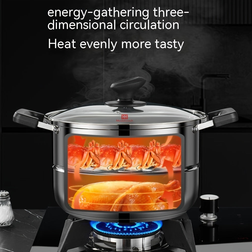 Soup Pot with Steamer Basket 28cm Stainless Steel for Mantou Buns