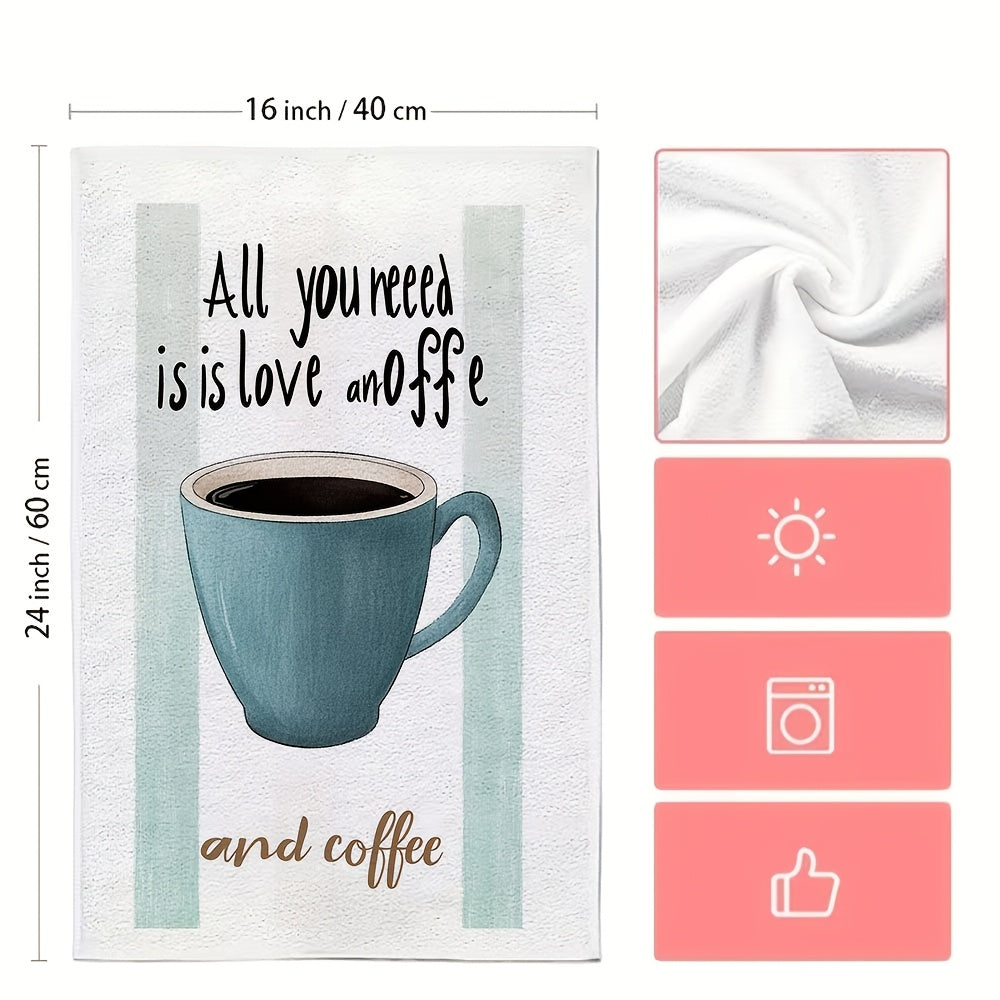 Set of 2 Ultra-Soft Absorbent Kitchen Towels with Love and Coffee Prints 40x60 cm