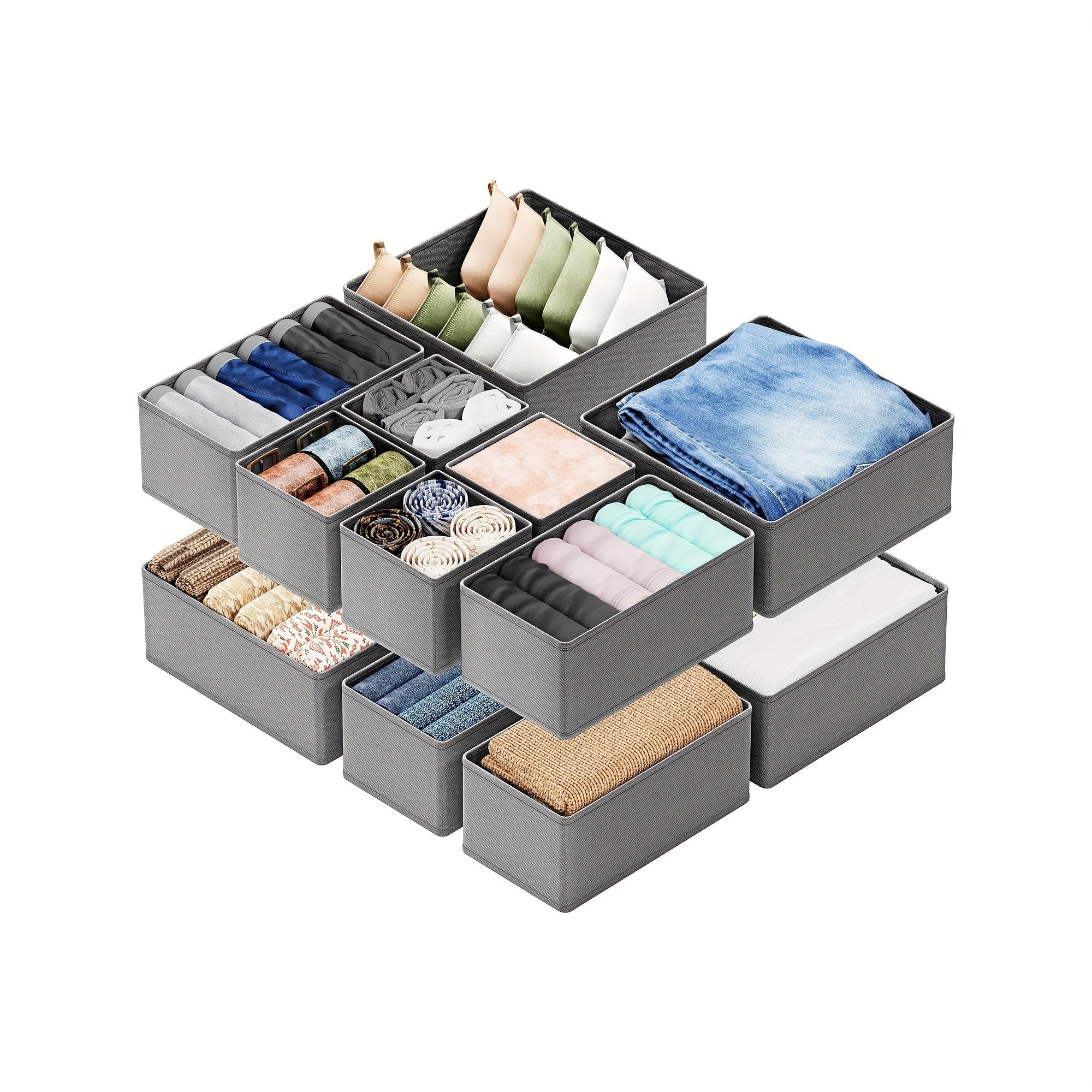 Juego de 12 organizadores de tela plegables para cajones para ropa, calcetines, sujetadores, corbatas, cajas de almacenamiento