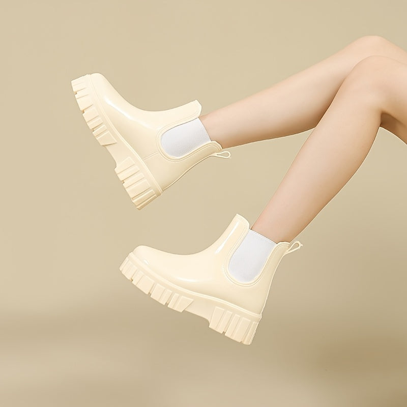 Women's Waterproof Round Toe Boots Non-Slip Thick Sole Leather Shoes